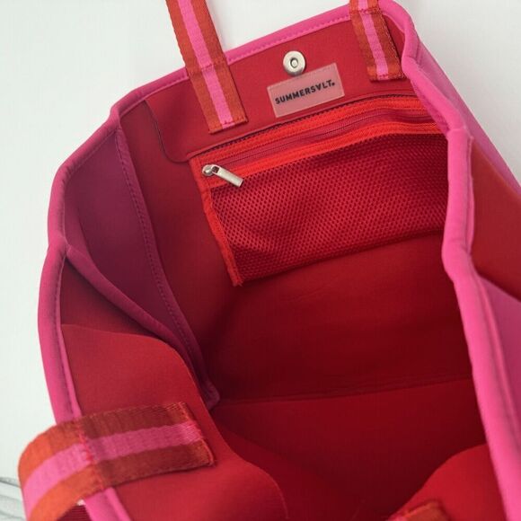 Summersalt Neoprene Beach Pool Tote Shoulder‎ Bag NWOT Hot Pink Hibuscus Red - Picture 12 of 13
